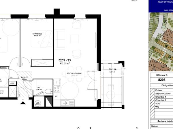 Location Appartement 3 pièces 65.36 m² - LIEU DIT MAYSOUOT Saint-vincent-de-tyrosse 40230