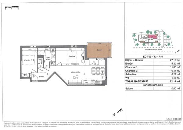 Appartement T3 à vendre  3 pièces - 62,16 m 2   BISCARROSSE  - 40