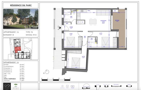 Appartement Type 4 de 68 m² avec terrasse, parking et cellier