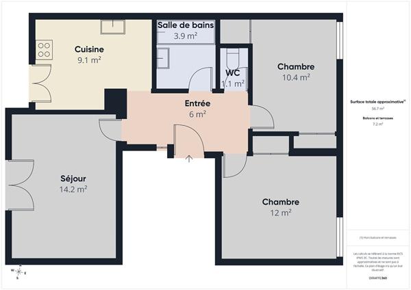 Appartement rénové Valence T3 de 57 m2 avec balcon et cave
