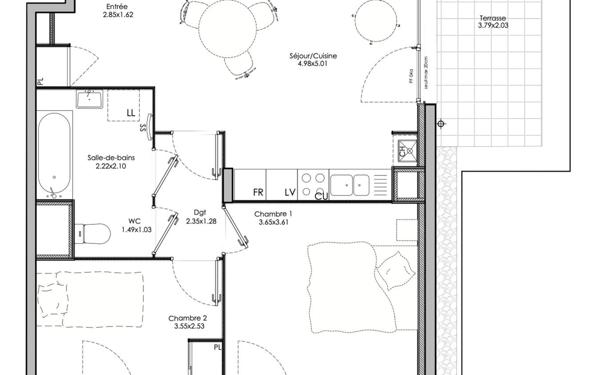 Appartement à vendre    3 pièces • 59,40 m2 Neuville-sur-Saône