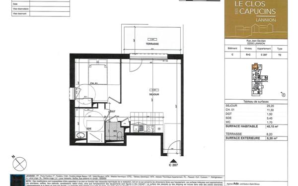 Appartement à vendre    2 pièces • 45,15 m2 Lannion