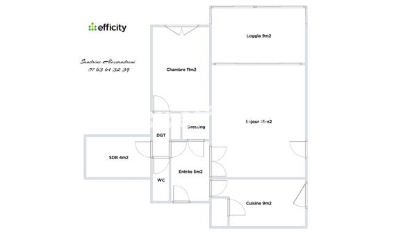 Appartement 2 pièces - 60 m² Exclusivité efficity