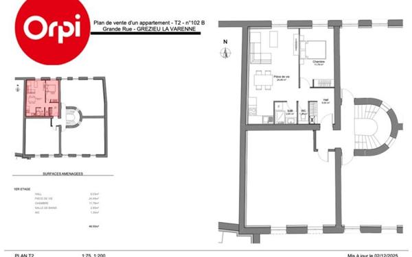 Appartement à vendre    2 pièces • 46,50 m2 Grézieu-la-Varenne