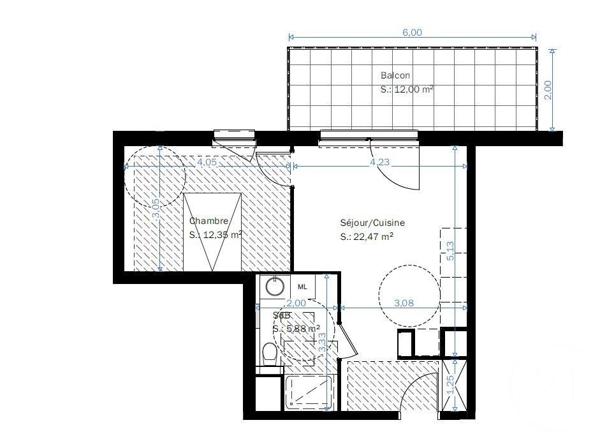 Appartement F2 à vendre  2 pièces - 41,02 m2 LINGOLSHEIM - 67