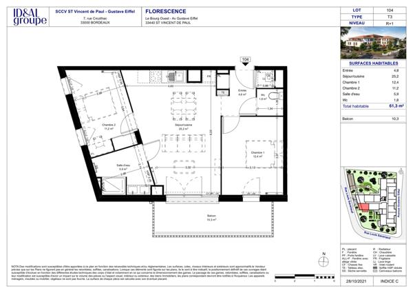 Beau T3 neuf de 61m² + Terrasse + Parking à Saint Vincent De Paul