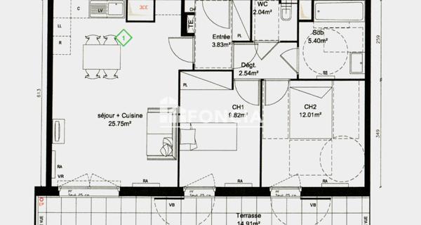 Location Appartement 3 pièces 60.42 m² - L'isle-adam 95290