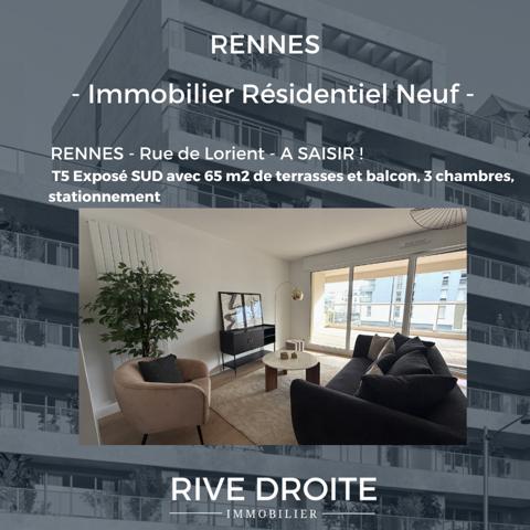 Rennes (35000) Superbe appartement T5 de 105m² - TERRASSE 33m² - ETAGE ELEVE