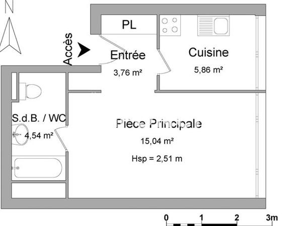 Location Studio 29.2 m² - 205/207 COURS DE L'YSER Bordeaux 33800