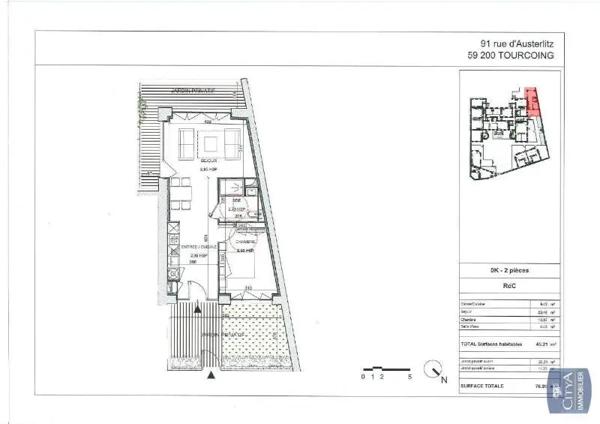 Appartement à louer 2 pièces 45.21m² Tourcoing (59200)