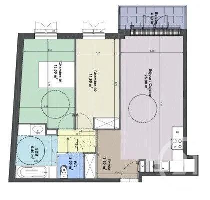 Appartement F3 à vendre  3 pièces - 63,10 m 2   THIAIS  - 94