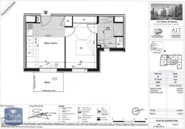 Appartement à louer 2 pièces 35.8m² Nantes (44300)