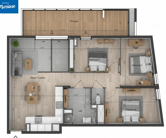 Proche de l'Espace Brassens, T4 de 82 m² au deuxième étage, bénéficiant d'une terrasse de18 m²  Sud Est