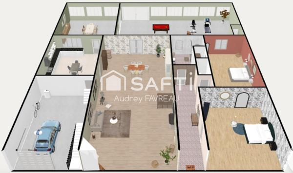 Maison de ville, 2 chambres, garage, jardin