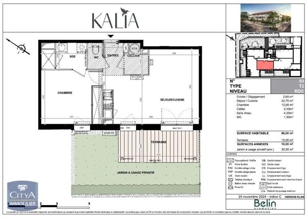 Appartement à louer 2 pièces 46m²