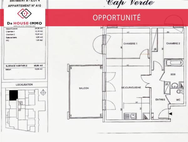 Appartement à vendre 3 pièces de 62 m²