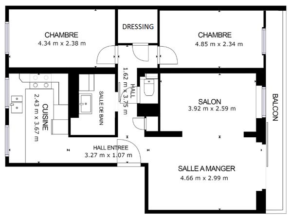 4 pièces 68 m²