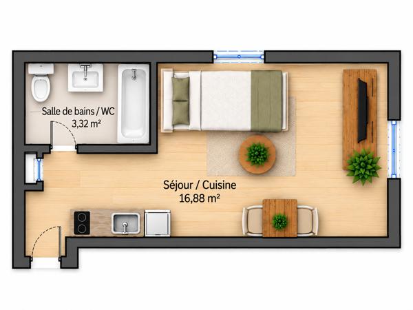 Appartement
         1 pièce
        - 20 m² Exclusivité 60 000 € *