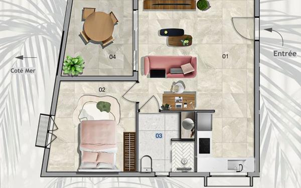 Appartement à vendre    2 pièces • 49,02 m2 L'Étang-Salé