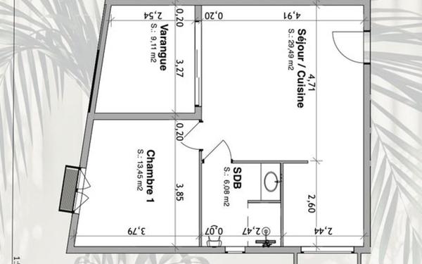Appartement à vendre    2 pièces • 49,02 m2 L'Étang-Salé