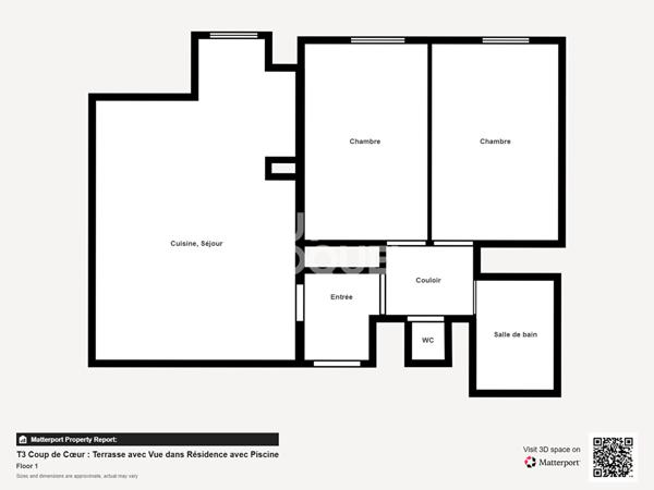 T3 Coup de Coeur : Terrasse avec Vue dans Résidence avec Piscine