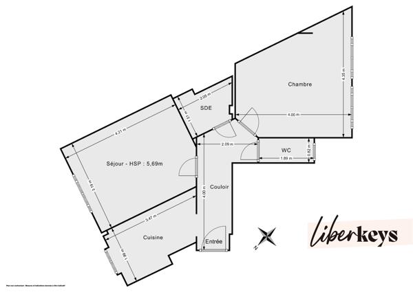 2 pièces 41 m² – Traversant, lumineux, 4e étage avec ascenseur