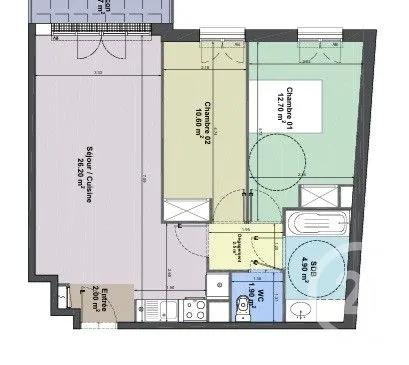 Appartement F3 à vendre  3 pièces - 60,80 m 2   THIAIS  - 94