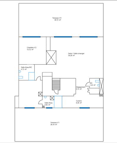 Cannes-lycée Carnot : 4 pièces Roof top traversant et rénové avec 2 grandes terrasses et aperçu mer