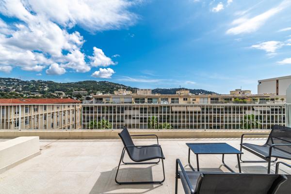 Cannes-lycée Carnot : 4 pièces Roof top traversant et rénové avec 2 grandes terrasses et aperçu mer