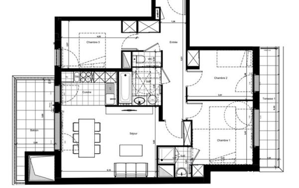 Vente Appartement P4 4P 77 m2 Sud 14m2 extérieur 1 PK neuf Nanterre