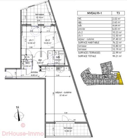 Appartement à vendre 4 pièces de 76 m²