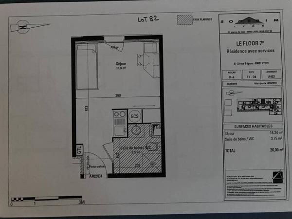 Appartement 1 pièce                                        - 69007 Lyon 7e  Arrondissement Réf : 5599