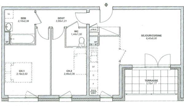 Appartement 3 pièce(s) 2 chambre(s) 61.5 m²