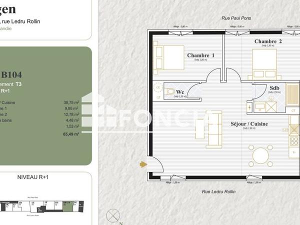 Location Appartement 3 pièces 65.49 m² - 8 RUE LEDRU ROLLIN APPT B104 Agen 47000