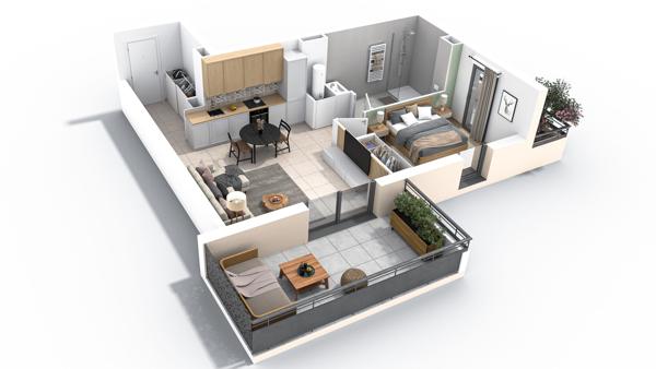 Appartement Neuf , Sisteron  04200 2 pièce(s) 46.99 m2 +  terrasse de 19m²  , Lot 208