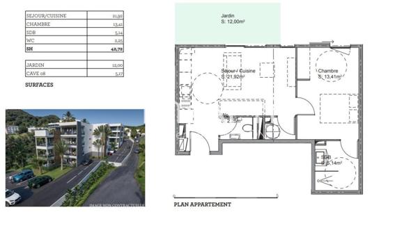 Appartement T2 en rez-de-jardin avec extérieur privatif
