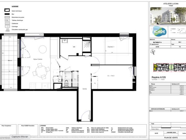 Location Appartement 3 pièces 64.08 m² - ATELIER LUCINA - 8 RUE SIMONE BOISECQ Trelaze 49800