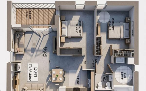 Appartement à vendre    3 pièces • 66,49 m2 Toulouse