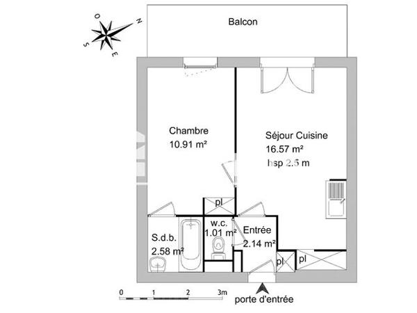 Location Appartement 2 pièces 33.21 m² - 405 RUE DU PAS DU LOUP Montpellier 34070