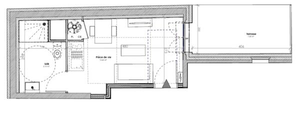 studio neuf réhabilité à vendre ROUEN (76) surface habitable 18.55 m2 + terrasse intérieure 7.20 m2