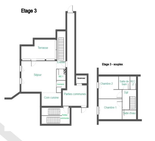 Millau (12100) DUPLEX TYPE 3 DE 71 M² AVEC TERRASSE ASCENSEUR ET PLACE DE PARKING PRIVÉE