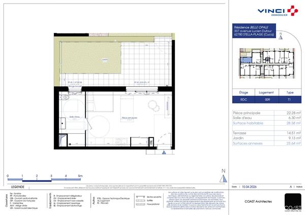 Appartement Stella Plage 1 pièce 28.58 m² jardin de privatif de 25m²