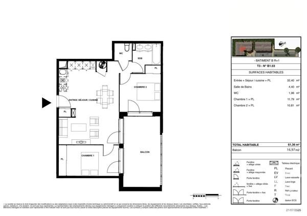 Appartement T3 à vendre  3 pièces - 61,36 m 2   GUJAN MESTRAS  - 33