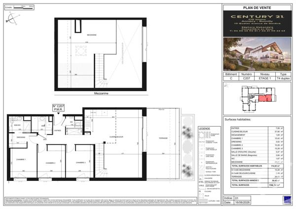 Appartement T4 à vendre  4 pièces - 114,82 m 2   POISY  - 74