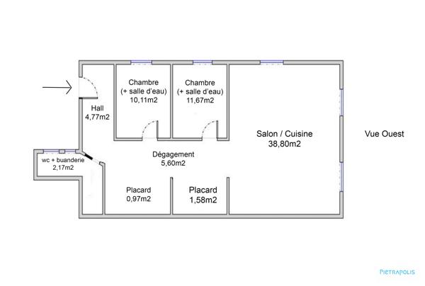 VIENNE (Hypercentre) Appartement T3 - 75m2 - Vue dégagée