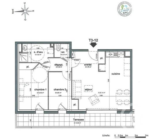 Appartement F3 à vendre  3 pièces - 63 m 2   RENNES  - 35