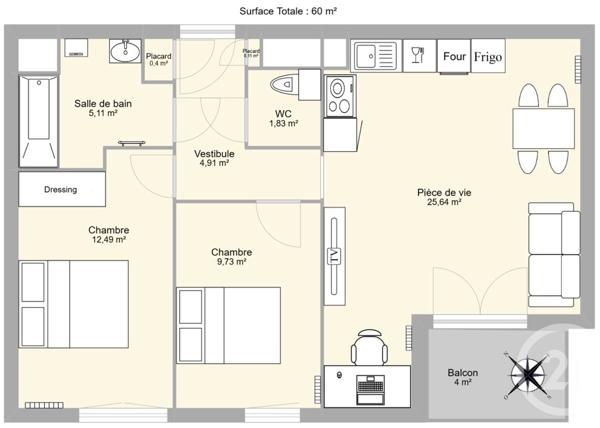 Appartement T3 à vendre  3 pièces - 60,04 m2 ST HERBLAIN - 44