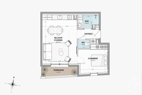 Appartement F2 à vendre  2 pièces - 46,09 m2 CHARTRES - 28