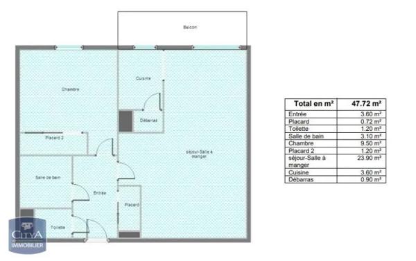 Appartement à louer 2 pièces 47.72m²