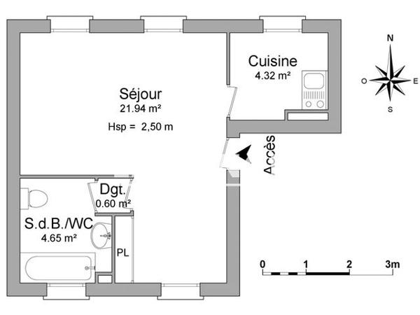 Location Studio 31.51 m² - 32 RUE GRIMAUX Rochefort 17300